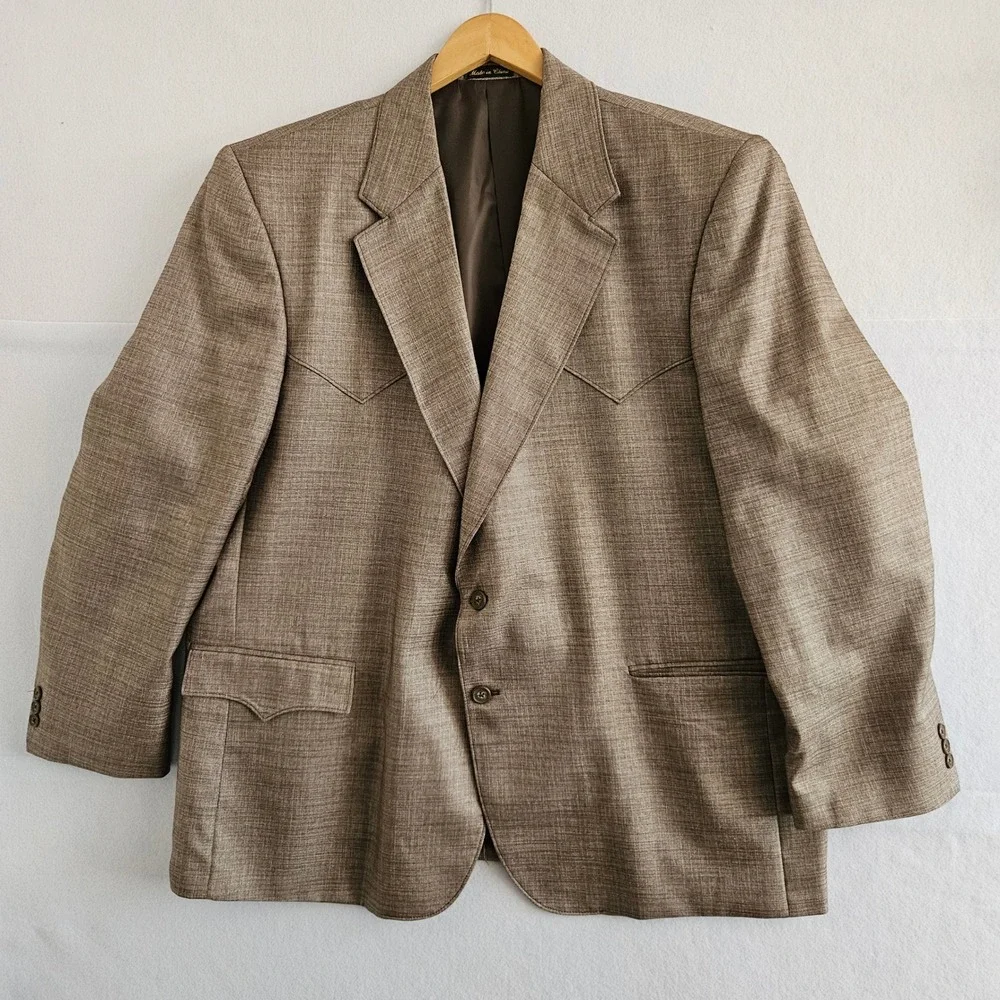 Circle S Mens 52R Western Blazer Sport Coat Tan Textured Cowboy Jacket Dallas TX